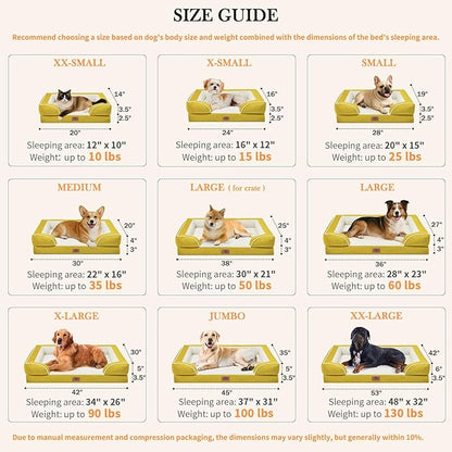 Comfort Expression XXL Dog Bed Orthopedic Foam, Waterproof Dog Beds for Oversized Dogs, Washable Dogs Sofa Bed with Removable Cover & Non-Slip Bottom(XX-Large,Spicy Mustard)