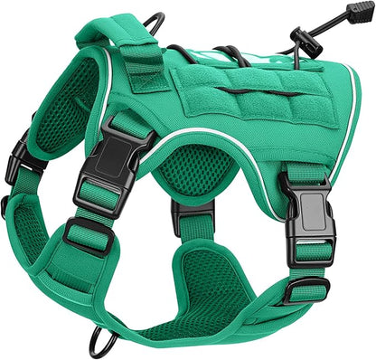 Heavy-Duty Tactical Dog Harness for Large Dogs, No Pull Adjustable Reflective Pet Vest with Molle System, K9 Military-Grade Control for Service Training, Outdoor & 10+ Breeds, Turquoise, Small