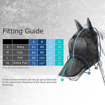Harrison Howard CareMaster Horse Fly Mask Half Face with Ears Black Medium Cob