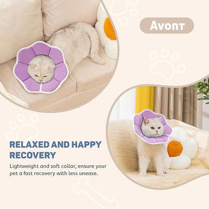 Avont Soft Cat Recovery Cone Collar, Adjustable Lightweight Kitten E-Collar for Small Dogs, Comfortable Neck Donut Stop Licking Scratching After Surgery -Purple(S)