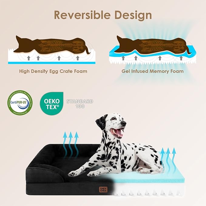 EHEYCIGA Orthopedic Dog Bed for Medium Dogs, Waterproof Memory Foam Medium Dog Beds with Sides, Non-Slip Bottom and Egg-Crate Foam Pet Couch Bed with Washable Removable Cover, Black