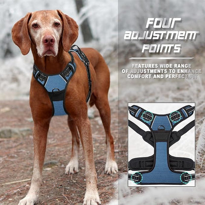 BARKBAY No Pull Dog Harness Front Clip Heavy Duty Reflective Easy Control Handle for Large Dog Walking(Navy,L)