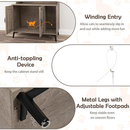PETSITE Cat Litter Box Enclosure with Storage Shelf, 52 Inches Tall Modern Wooden Hidden Litter Box Furniture with Storage Shelving, Ideal for Indoor Cats (Oak)