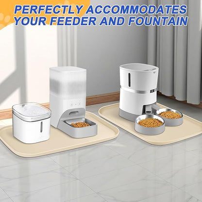 Silicone Pet Feeding Mat with Raised Edge for Food and Water, Dog Bowl Mats, Cat Bowls Placemat with High Lip for Floor Waterproof, Rubber Tray for Cats and Dogs 22 x 14 x0.8 White Sand