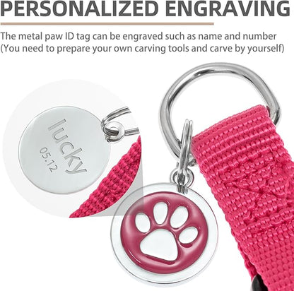 PUPTECK No Pull Dog Harness Soft Adjustable Basic Nylon Step in Puppy Vest Outdoor Walking with ID Tag and A-ir Tag Case, Hot Pink, M