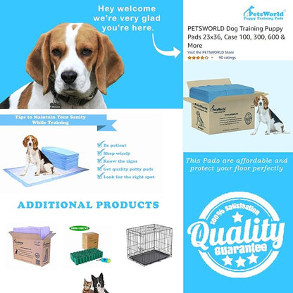 PETSWORLD Puppy Pads, 23x36 Inch, 1200 Count - Puppy Pee Pads for Dogs, Tear Resistant, Economy Value, Super-Absorbent Polymer Gel Core, Perfect for Puppies, Smaller Dogs