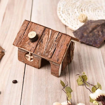 Hypeety Natural Wooden Hamster House Cage Small Animals House with Chimney for Pet Rats Gerbil Hideout Play House (M)