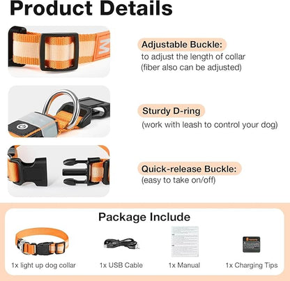 PcEoTllar Light up Dog Collar for Night Walking - LED Dog Collar Light Rechargeable Color Changing, Glow in The Dark Dog Collars Waterproof Glowing Dog Collars for Large Small Medium Dogs