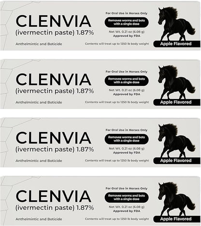 Horse Paste 1.87% – Apple Flavored Wormer – 6.08g Tube – Treats Up to 1250 lb (4 Pack)