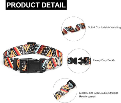 Mercano Adjustable Dog Collar - Special Design Patterns, Soft Nylon Comfortable Durable Pet Collar for Small Medium Large Dogs (M, Ethnic Gold)