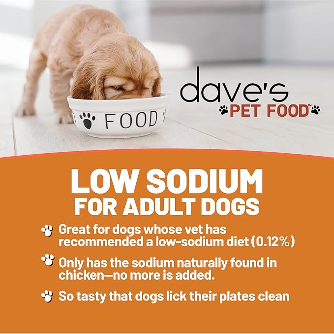 Dave's Pet Food Restricted Sodium Diet for Dogs, Chicken Pate Recipe, 13.2 oz Canned Dog Food, Case of 12