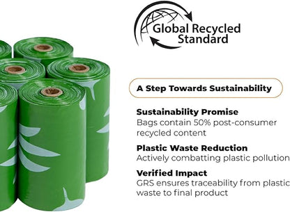 Best Pet Supplies Poop Bags for Dogs, 50% Post-Consumer Recycled Content dog waste bags on rolls, fits all poop bag holders for leashes - 300 Count, Green, Lavender Scented