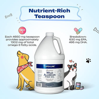 Life Line Pet Nutrition Wild Alaskan Fish Oil for Dogs and Cats 66oz – Omega 3 Fish Oil Supplement for Skin & Coat – Supports Brain, Eye & Heart Health in Dogs & Cats