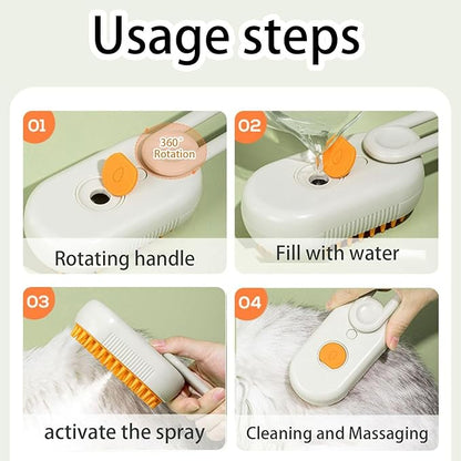 cat steam brush for shedding -4 in 1 Rechargeable Steam Brush for Cats and Dogs, Anti-static, Massage, Cleaning, Shedding & Combing All In One! grooming tool for cats and dogs（Brown）