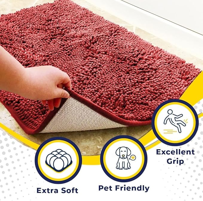 Muddy Mat® Shown on TV – Super Absorbent Door Mat Indoor, Microfiber Quick Dry Chenille Entryway Rug, Non-Slip Front Door Mat, Indoor Mats for Entryway, Machine Washable Pet Rug, Red 36"x60"