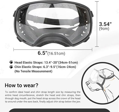 NAMSAN Clear Dog Goggles for Large Dogs, Wide Eyecup & Soft Frame, Anti-UV Sunglasses for Dogs Medium to Large Breed, Driving Dog Eye Protection, Windproof Dustproof, Adjustable, Black Frame