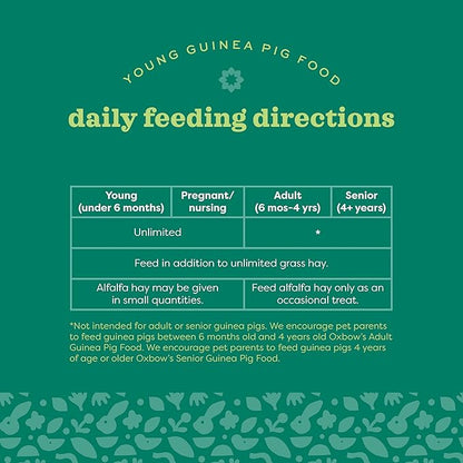 Oxbow Essentials Guinea Pig Food, Young Guinea Pig, Made Alfalfa Hay, Pet Food Pellets with Vitamin C, Small Animal Pet Products, Made in USA, High Fiber, 5 lb. Bag