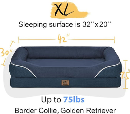 Removable Orthopedic Large Dog Bed -XL Large Dog Beds with Washable Cover and Removable Bolsters Non-Slip Bottom & Waterproof Pet Bed Sofa for Big Size Dogs