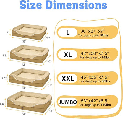 Orthopedic XL Large Dog Bed - Removable Bolster & Waterproof Washable Cover for Pet Extra Large Bed with Foam Support Non-Slip Bottom Dog Beds
