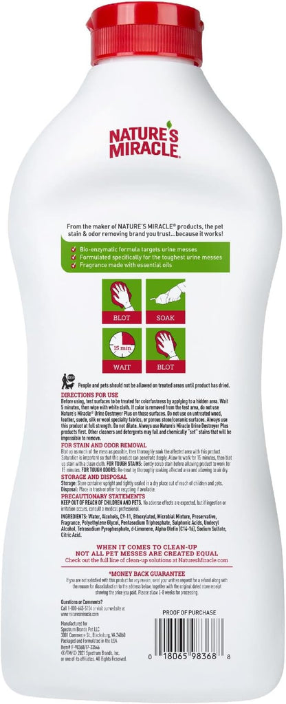 Nature's Miracle Urine Destroyer Plus for Dogs, Enzymatic Formula for Severe Dog Urine Stains, 32 fl oz