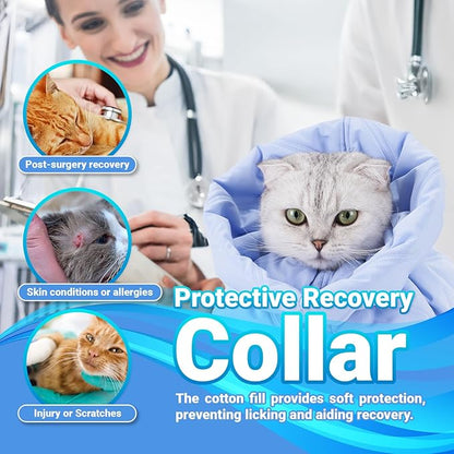 Cat Recovery Collar, Soft Adjustable Cone for Cats and Kittens, Lightweight Waterproof Elizabethan Collar for After-Surgery Care, Prevent Licking and Scratching, Neck Protector for Pets（Light Blue,M）