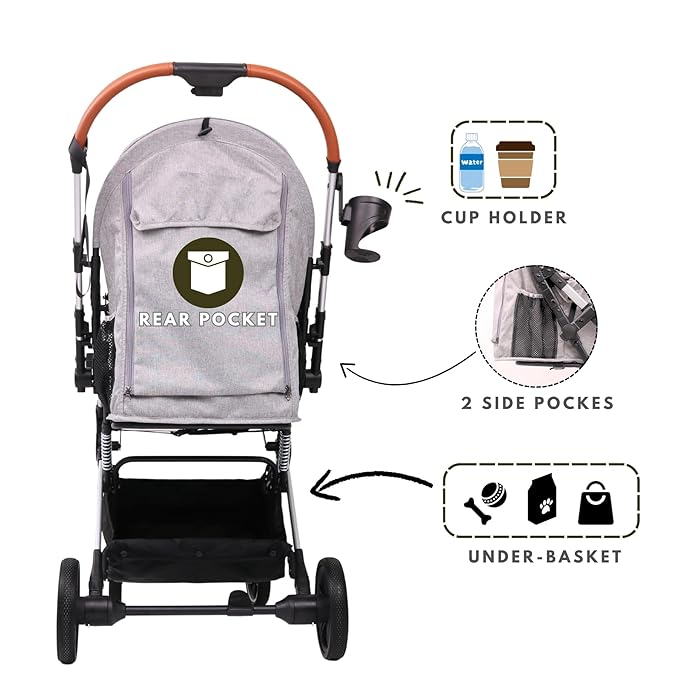Pet Stroller for Small Medium Dogs Cats Up to 45 lbs, Travel Lite Collapsible, All Terrain 4 Wheels for Jogging, Running, Black