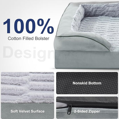 FURTIME Orthopedic Dog Bed for Medium Dogs - Washable Dog Sofa Beds Medium, Supportive Foam Pet Couch Bed with Removable Washable Cover, Waterproof Lining and Nonskid Bottom, Light Grey