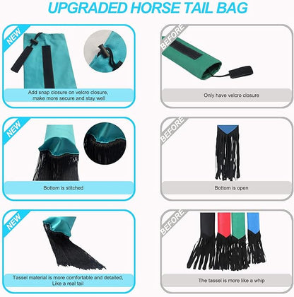 Horse Tail Bag - Pack of 2, Waterproof and Durable, Adjustable Large Opening for Easy Fit, Fringe Design Simulates A Fly Swatter, Protects Horse's Tail from Dirt, Breakage and Insects