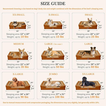 Comfort Expression Medium Dog Beds Waterproof Orthopedic Foam Dog Sofa Beds for Medium Large Dogs Comfy Pet Bed with Washable Removable Cover & Non-Slip Bottom(Medium,Caramel)