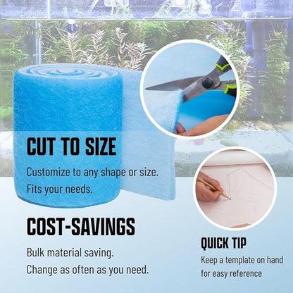 Aquarium Filter Media Pad Cut to Fit Roll, 12" x 72" (6 ft)
