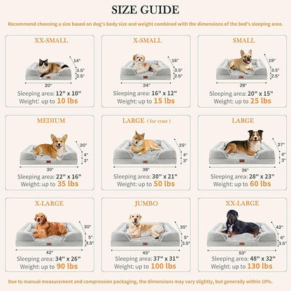 Comfort Expression Large Dog Beds Waterproof Orthopedic Foam Dog Sofa Beds Comfy Pet Bed with Washable Removable Cover & Non-Slip Bottom(Large,Grey White)