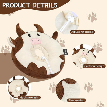Adjustable Cat Collar Soft to Stop Licking After Surgery for Kitten, Alternative to Cone of Shame, Donut Cone for Cats, Pet Elizabethan Collar (Cow, Medium)