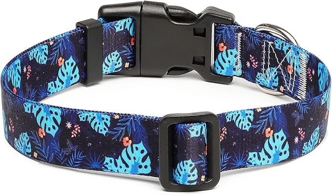 Mercano Adjustable Dog Collar - Special Design Patterns, Soft Nylon Comfortable Durable Pet Collar for Small Medium Large Dogs (XS, Monstera)