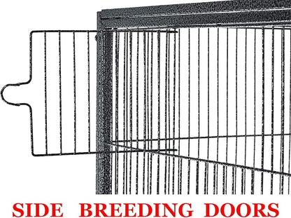Large Double Birdhouse Treehouse Bird Flight Center Divider Cage with Side Breeding Nest Doors Removable Rolling Stand