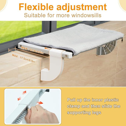 Sunhoo Cat Window Perch Hammock Kitty Bed for Windowsill Bedside Large Cats Shelf Seat Inside with Adjustable Ledge Sturdy Removable Cover Easy Assembly No Suction No Drill Hold 40lbs 22 * 13.58in(S)