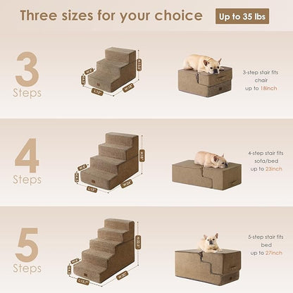 EHEYCIGA Dog Stairs for High Bed 22.5" H, 5-Step Dog Steps for Bed, Pet Steps for Small Dogs and Cats, Non-Slip Balanced Pet Ramp Indoor, Camel