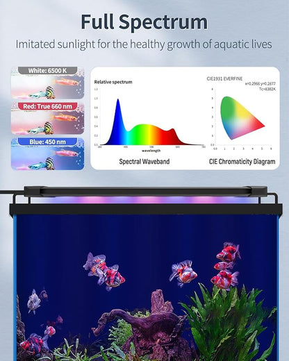 Pawfly 28W Aquarium LED Light for 36 to 42 Inch Extendable Fish Tank Light with Full Spectrum Brilliant White Blue Red Lights with Daytime & Night Modes Timer Auto On/Off Adjustable Brightness