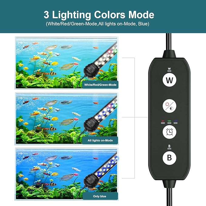 Led Aquarium Light with Timer, Submersible Aquarium Plant Light, Fish Tank Light with Auto On/Off, 3 Lighting Modes, Adjustable Brightness (7 inch for 7.8-17inch Planted Tank), 5W