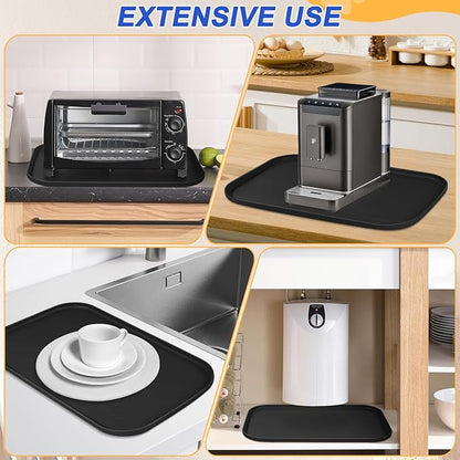 Silicone Pet Feeding Mat with Raised Edge for Food and Water, Dog Bowl Mats, Cat Bowls Placemat with High Lip for Floor Waterproof, Rubber Tray for Cats and Dogs 22 x 14 x0.8 Black
