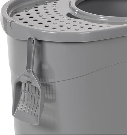 Amazon Basics Large Cat Litter Box with High Sides, Top Entry, Includes Scoop, 20.5 x 14.75 x 14.38 inches, Grey