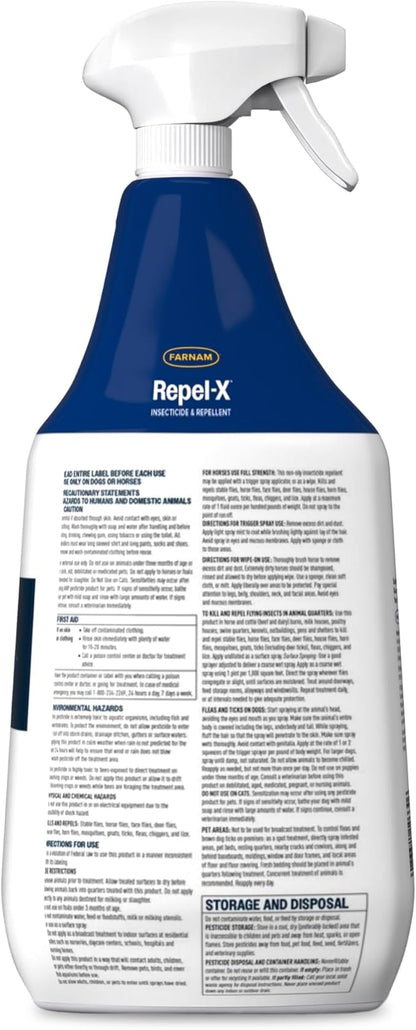 Farnam Repel-X Ready-To-Use Fly Spray, Insecticide And Repellent For Horses And Dogs, 32 Fluid Ounces, 1 Quart Bottle With Trigger Sprayer