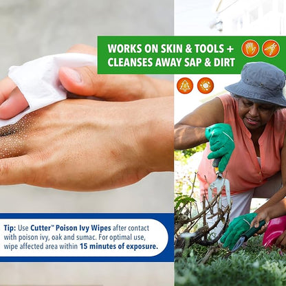Cutter Poison Ivy Wipes, On-the-Go Cleansing for Poison Ivy, Oak & Sumac, 12 Wipes, (3 Pack)