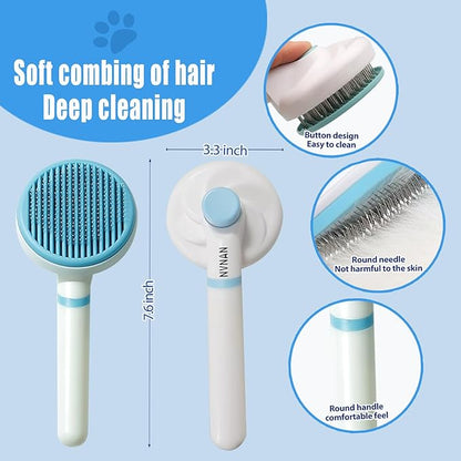 4Piece Dog Grooming Brush Set with Grooming Gloves, Deshedding Comb & Massage Bath Brush - Multifunctional Pet Hair Removal Tools for Shedding, Bathing, Brushing (Blue)