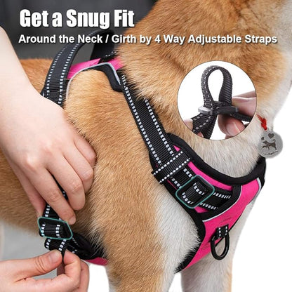 PoyPet No Pull Dog Harness, Reflective Comfortable Vest Harness with Front & Back 2 Leash Attachments and Easy Control Handle Adjustable Soft Padded Pet Vest for Small to Large Dogs (Pink,M)