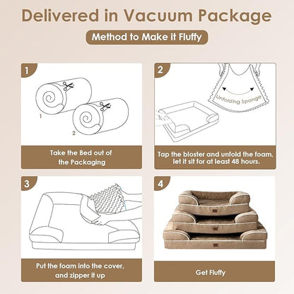 EHEYCIGA Orthopedic Dog Beds for Large Dogs, Waterproof Memory Foam Large Pet Bed with Sides, Non-Slip Bottom and Egg-Crate Foam Dog Couch Bed with Washable Removable Cover, Camel