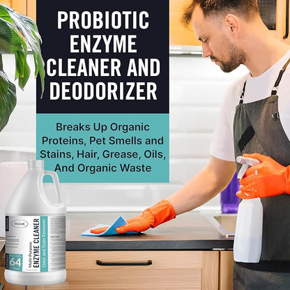 Multi-Purpose Probiotic Enzyme Cleaner, Made in USA - Pet Stain and Odor Remover - Concentrated - Professional & Home Strength Drains, Floors, Bathrooms, Toilets Trash Can, (1 gallon, Fresh fragrance)