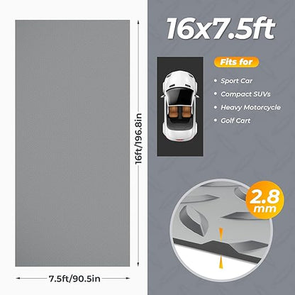 7.5 x 16 FT Garage Floor Mats for Under Car, 2.8mm Thickened Rubber Flooring Roll, S Size 120 SQFT Mat for Compact SUV, Sports Car