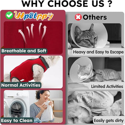 Cat Recovery Suit, Breathable Cat Surgery Recovery Suit Female, Kitten Onesie for After Surgery Spay Surgical Abdominal Wound Skin Diseases Cone of Shame Alternative (Red,S)