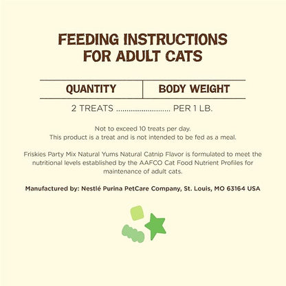 Purina Friskies Made in USA Facilities, Natural Cat Treats, Party Mix Natural Yums Catnip Flavor - (Pack of 10) 2.1 oz. Pouches