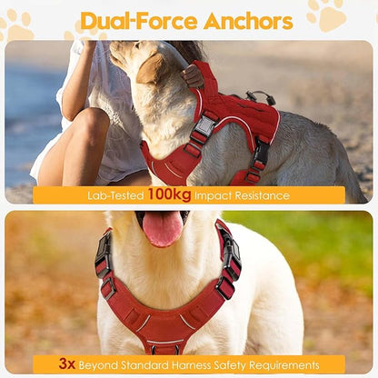 Heavy-Duty Tactical Dog Harness for Large Dogs, No Pull Adjustable Reflective Pet Vest with Molle System, K9 Military-Grade Control for Service Training, Outdoor & 10+ Breeds, Red, Small